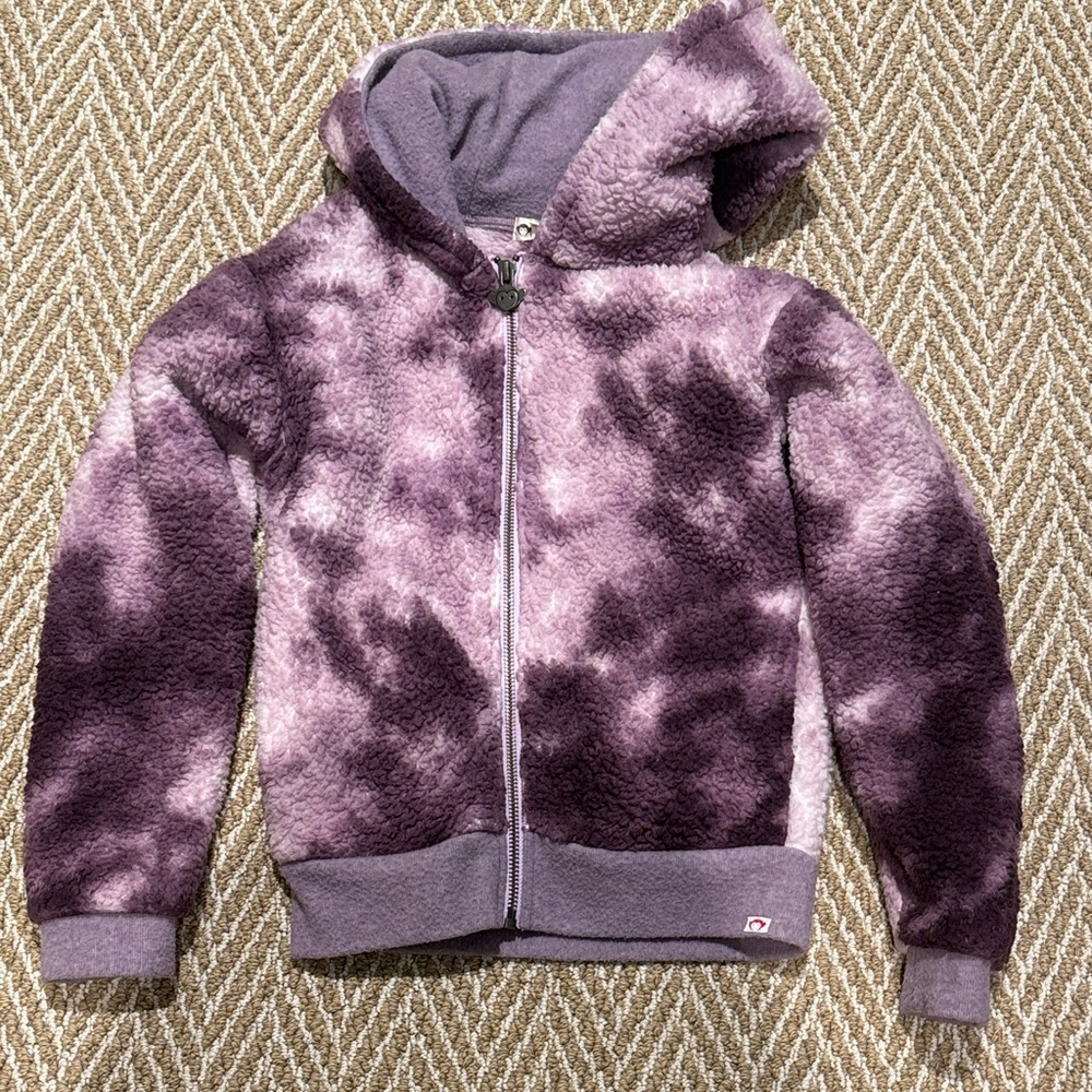 Appaman Kids Hoodie in Purple Tie-Dye sweatshirt jacket faux fur fleece